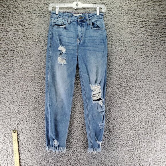 Cello Jeans Womens 3 Blue Cropped High-Rise Ripped Jeans Cotton Blend Denim - Picture 1 of 10